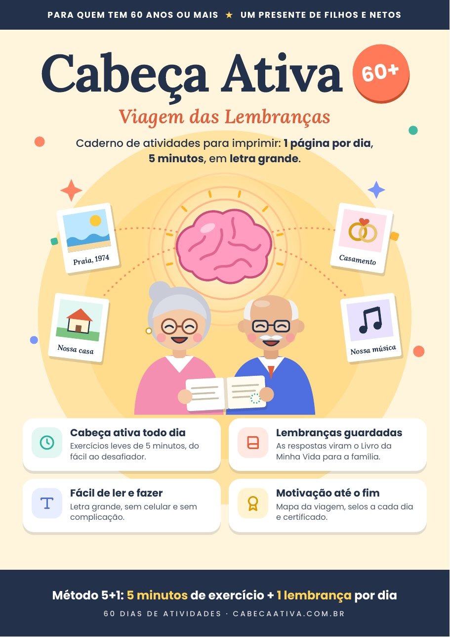 Capa do caderno Cabeça Ativa 60+ · Viagem das Lembranças